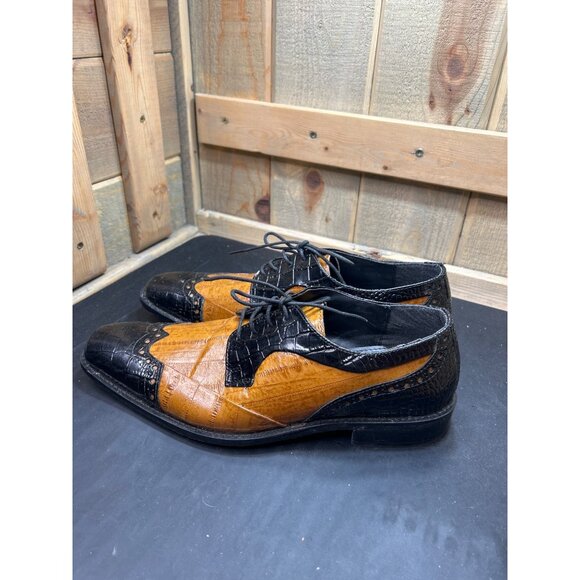 Stacy Adams Mens Dress Shoes Size 8.5 Brown & Black Crocodile Pattern Leather - Picture 6 of 10